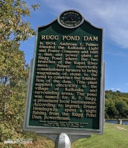 Front of Rugg Pond Dam Historical Marker