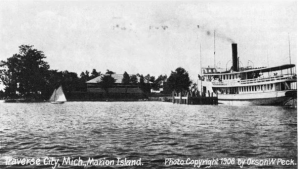 Peck had the wrong Island. This is the steamship taking folks to the dance hall on Bassett Island. The ship was the Columbia