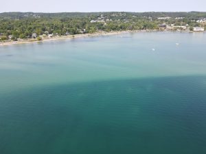 Aerial West Grand Traverse Bay, Traverse City in Northern Michigan