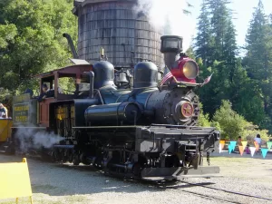 Drive side of the Class B Shay locomotive No. 1 Dixiana at the Roaring Camp & Big Trees Narrow Gauge Railroad, Felton, California