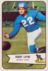 Football card of Bobby Layne who supposedly cursed the Detroit Lions