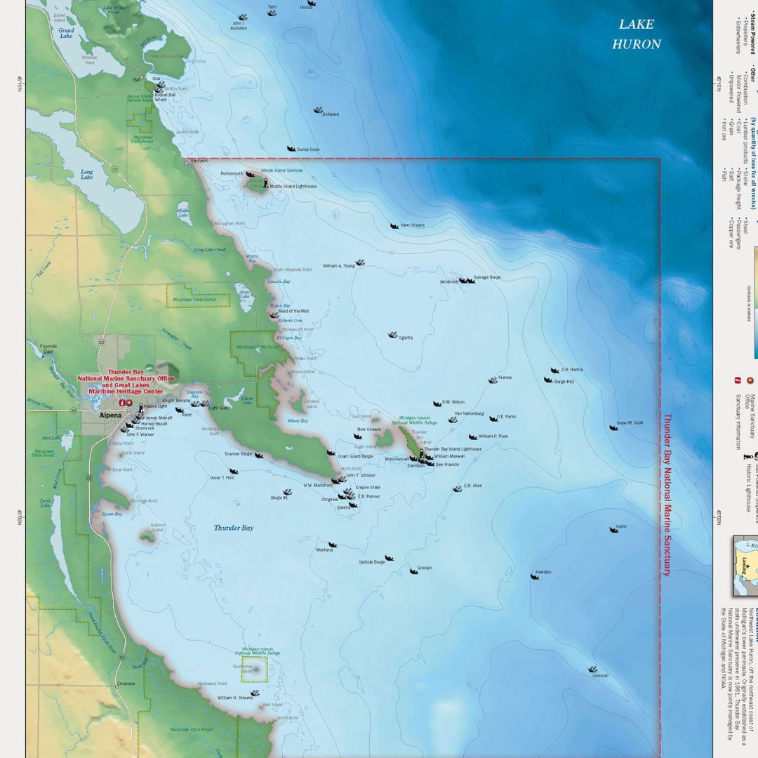 On Oct. 7, 2000, Thunder Bay was named the first National Marine Sanctuary in the Great Lakes, protecting 116 historic shipwrecks.