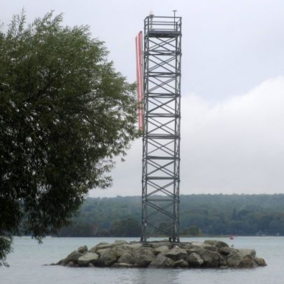 Six Mile Point Range Lights guide ships through the Neebish Channel, reflecting major navigation improvements along the St. Marys River.