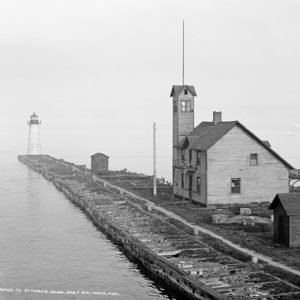 Vidal Shoals Range Lights guided ships near the Soo Locks, reflecting major navigation improvements along the St. Marys River shipping corridor.